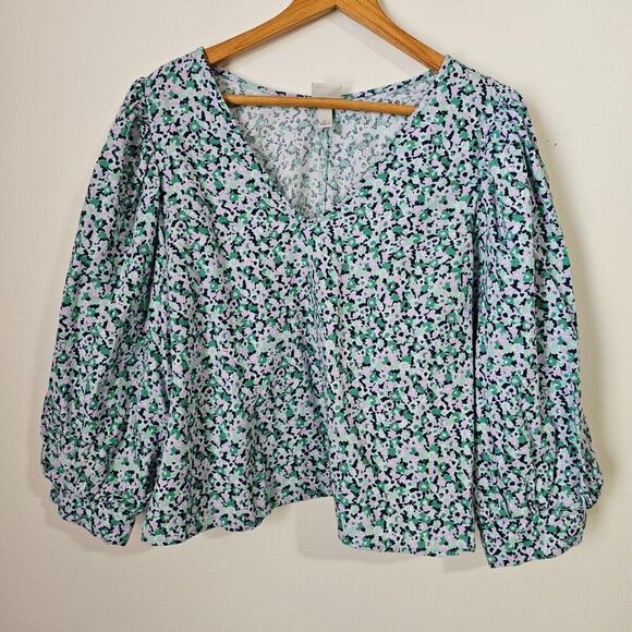 EUC LIKE NEW A NEW DAY FLORAL V NECK PUFFED SLEEVES TOP SIZE XL - Picture 1 of 12